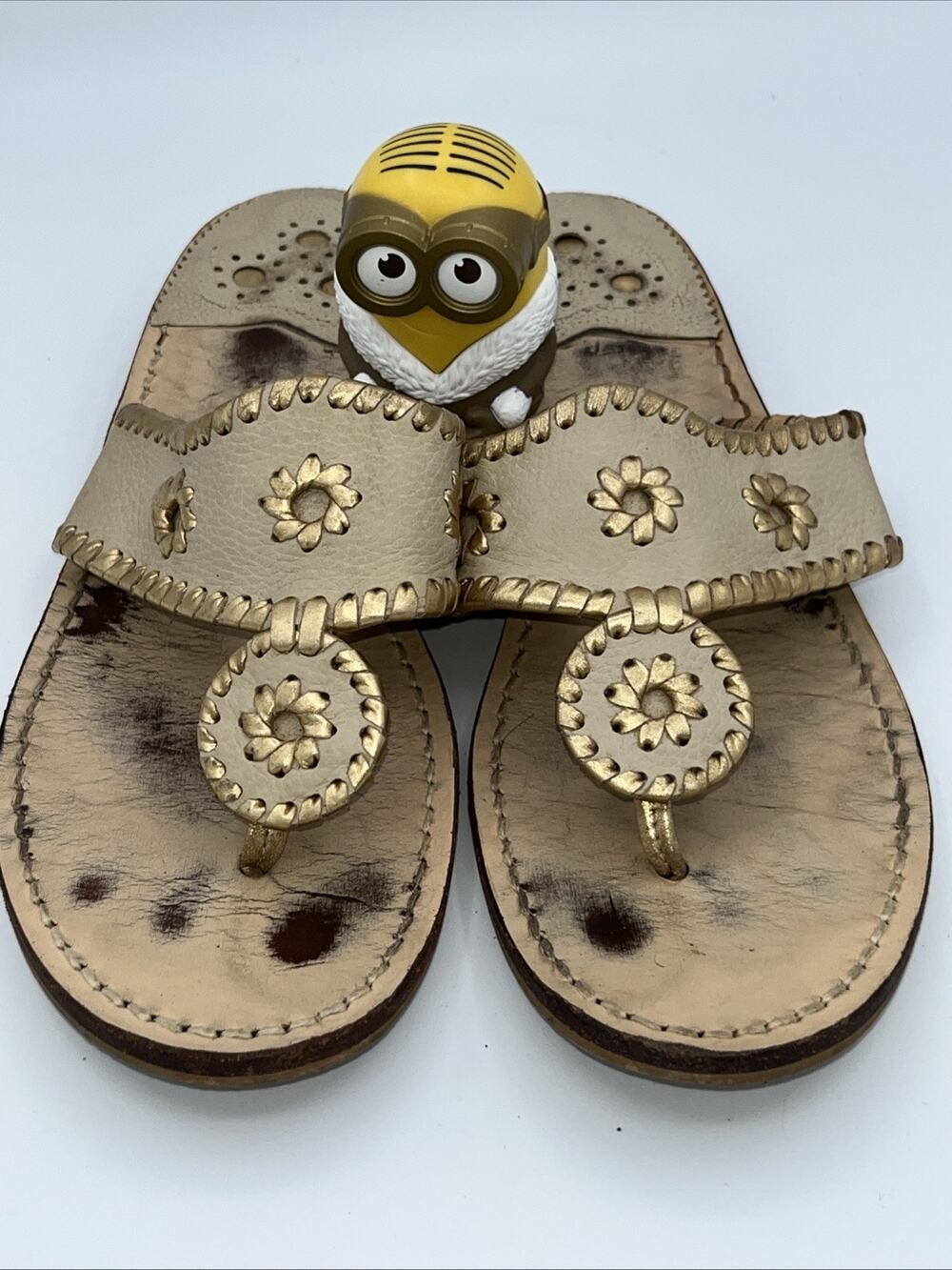 Jack Rogers Hamptons Sandals Gold Metallic Slip On Toe Post Size 9 M Women’s